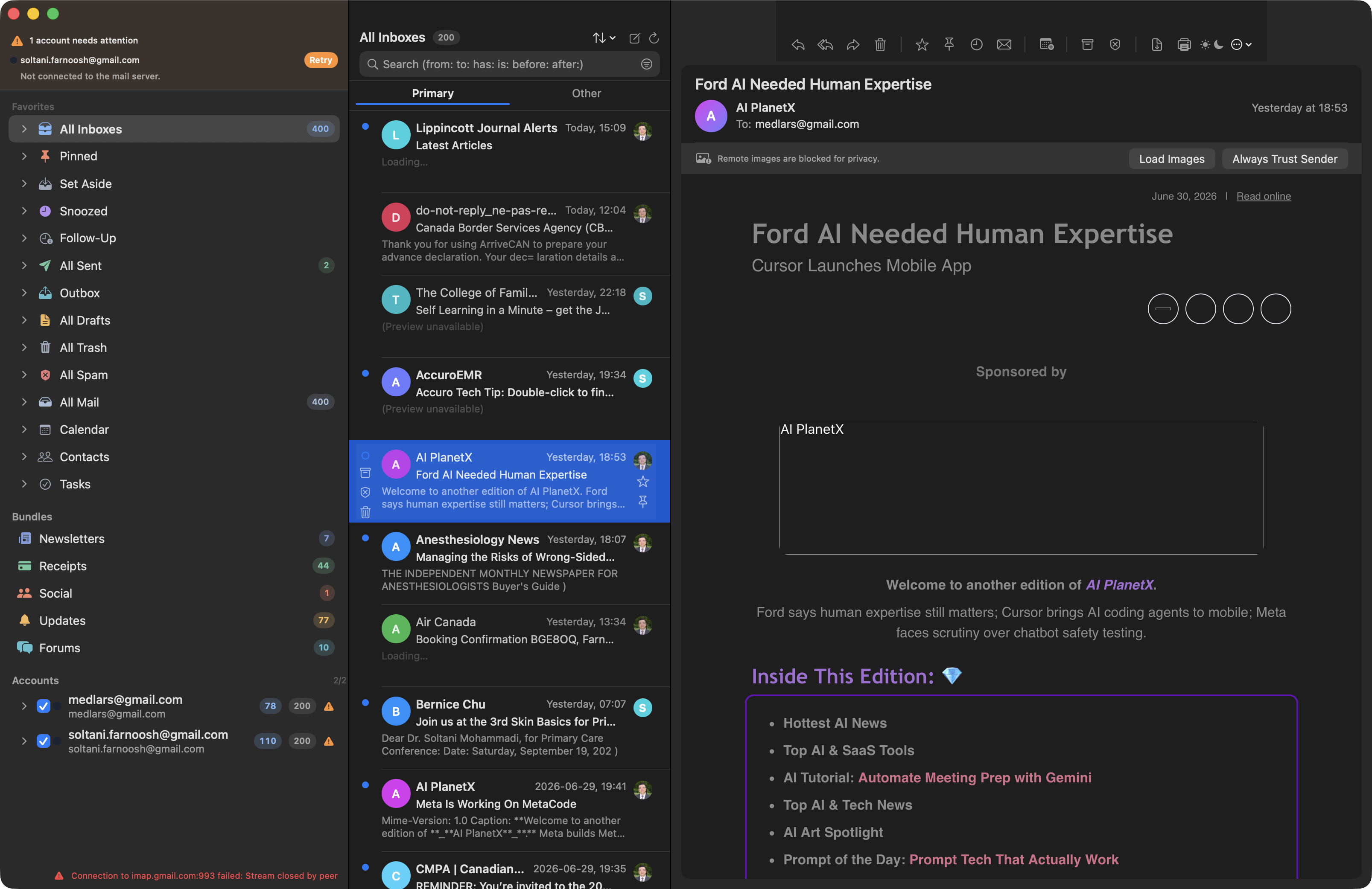 SagaMail — Multi-account inbox in dark mode